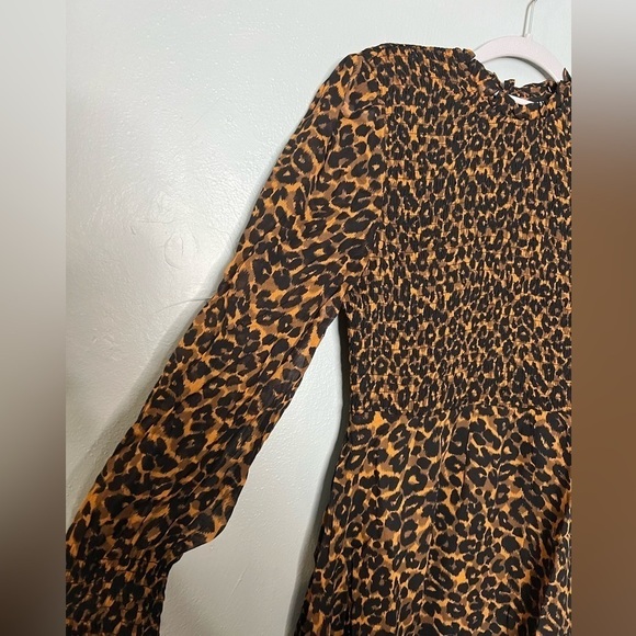 NWOT Whistles Women's Brown Classic Leopard Shirred Dress - Picture 9 of 13